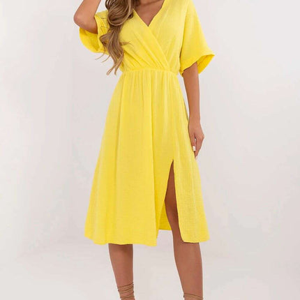 Yellow Daydress Model 213277 Cotton Flared Wrap Front - Très Elite