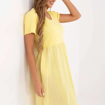 Yellow Daydress Model 213796 Flared Cotton Elastane - Très Elite