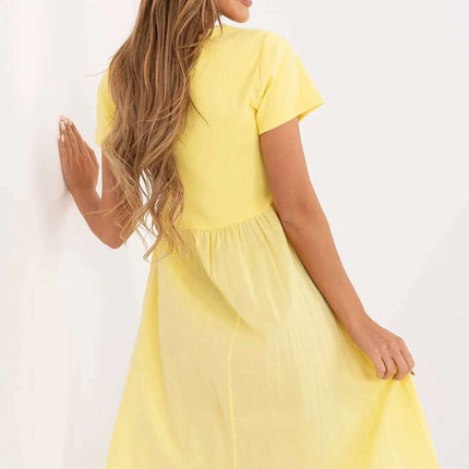 Yellow Daydress Model 213796 Flared Cotton Elastane - Très Elite