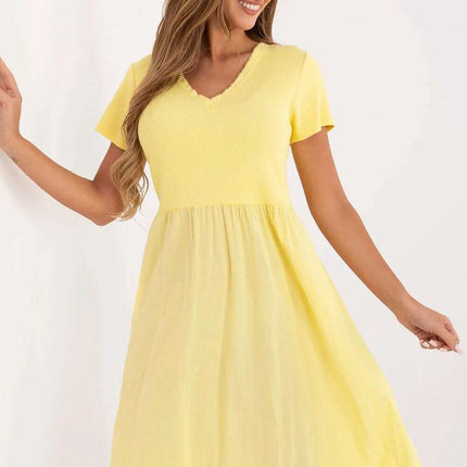 Yellow Daydress Model 213796 Flared Cotton Elastane - Très Elite
