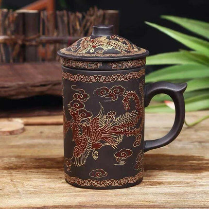 Yixing Dragon-Enhanced Purple Clay Tea Mug with Infuser and Lid for Discerning Tea Connoisseurs - Très Elite