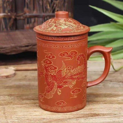 Yixing Dragon-Enhanced Purple Clay Tea Mug with Infuser and Lid for Discerning Tea Connoisseurs - Très Elite