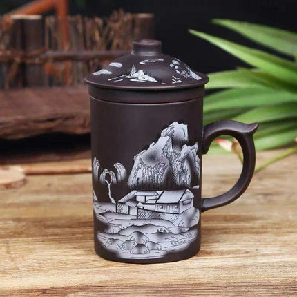 Yixing Dragon-Enhanced Purple Clay Tea Mug with Infuser and Lid for Discerning Tea Connoisseurs - Très Elite