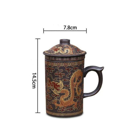 Yixing Dragon-Enhanced Purple Clay Tea Mug with Infuser and Lid for Discerning Tea Connoisseurs - Très Elite