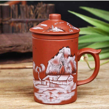 Yixing Dragon-Enhanced Purple Clay Tea Mug with Infuser and Lid for Discerning Tea Connoisseurs - Très Elite
