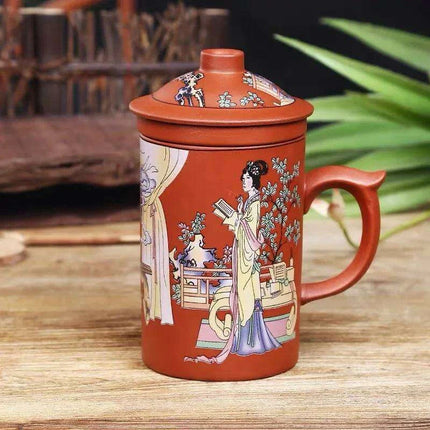 Yixing Dragon-Enhanced Purple Clay Tea Mug with Infuser and Lid for Discerning Tea Connoisseurs - Très Elite