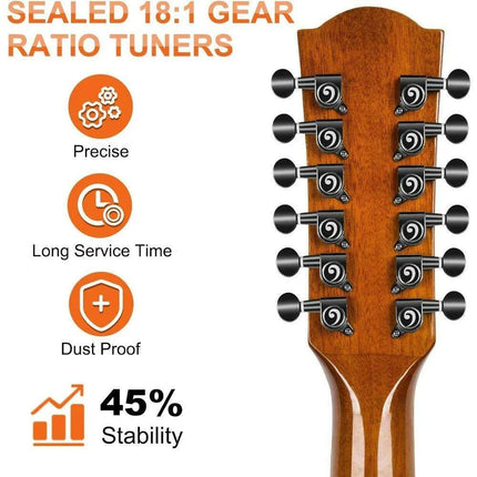 Young Musician's Premium 12 String Acoustic Electric Guitar with Sapele Body - Très Elite