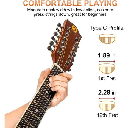 Young Musician's Premium 12 String Acoustic Electric Guitar with Sapele Body - Très Elite
