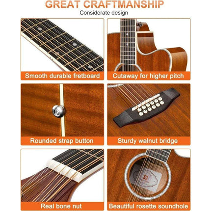 Young Musician's Premium 12 String Acoustic Electric Guitar with Sapele Body - Très Elite
