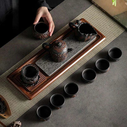 Yunnan Handcrafted Purple Pottery Tea Ceremony Set: Gaiwan Teapot and Cups for Elegant Brewing - Très Elite