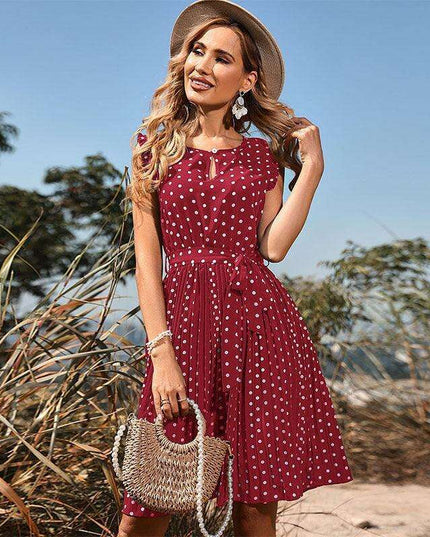 Chic Lace-Up Polka Dot Dress - Elegant Vintage Fashion Piece