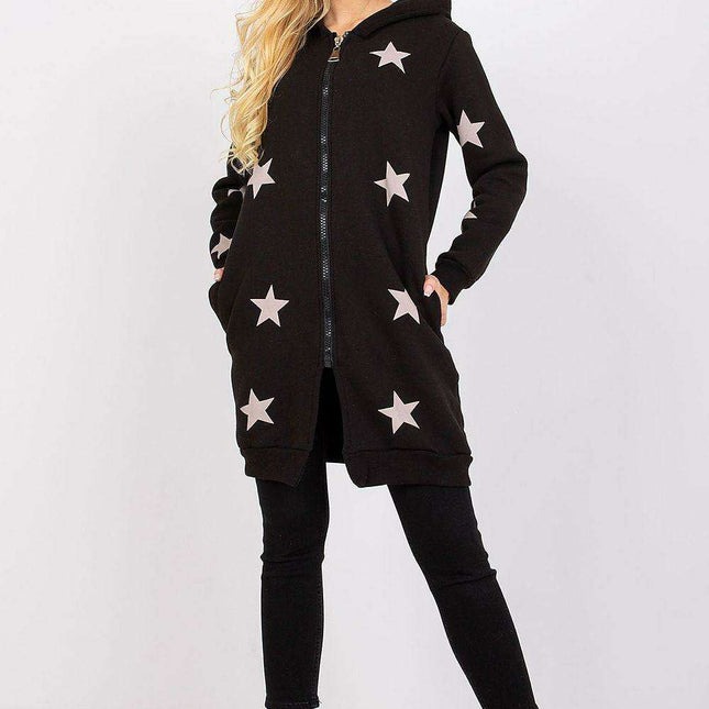 Zippered Hooded Sweatshirt with Extended Cut