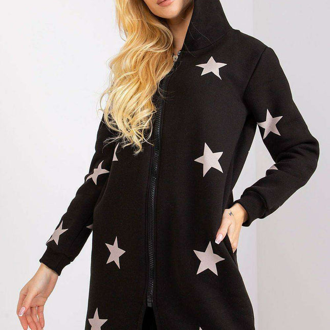 Zippered Hooded Sweatshirt with Extended Cut