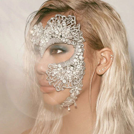 Zircon Crystal Geometric Rhinestone Elegance Masquerade Mask - Exquisite Women's Evening Accessory - Très Elite
