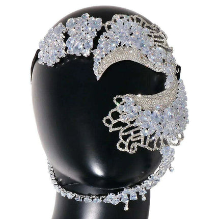 Zircon Crystal Geometric Rhinestone Elegance Masquerade Mask - Exquisite Women's Evening Accessory - Très Elite