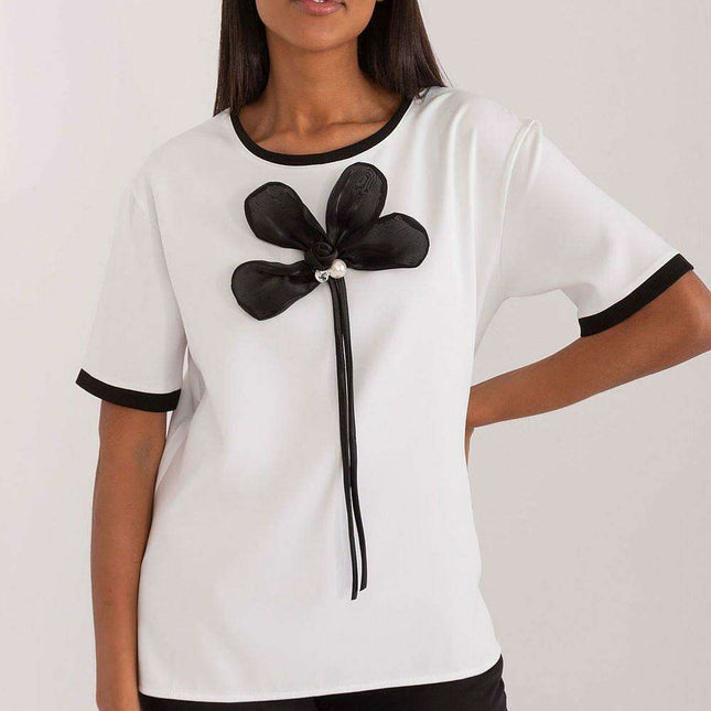 Zirconia-Embellished Floral Cotton Blouse