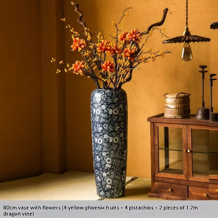 Blue And White Floor Vase Ceramic Tea Rooms Arrangement With Artificial Flowers