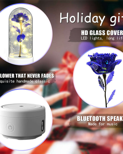 Creative 2 In 1 Rose Flowers LED Light And Bluetooth-compatible Speaker Valentine's Day Gift Rose Luminous Night Light Ornament In Glass Cover