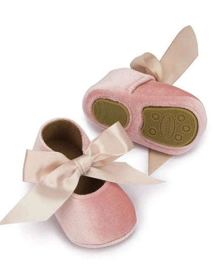 Adorable Baby Girl Crib Shoes with Butterfly Knot - Non-slip Soft Cotton Rubber First Walkers