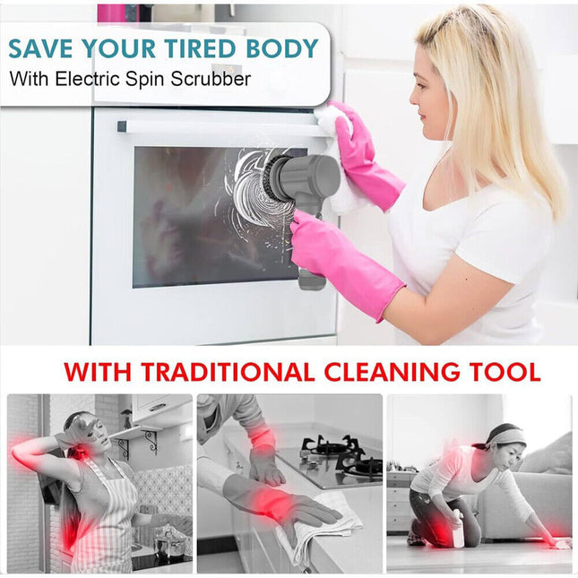 10Pcs Rechargeable Electric Cordless Cleaning Brush Spin Scrubber Turb