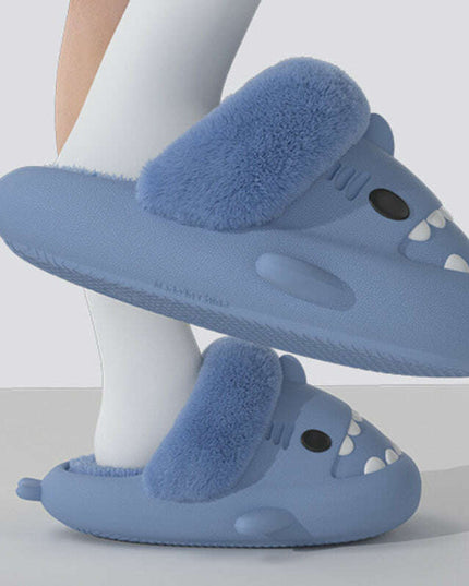 Cozy Shark Plush Slippers for Couples - Detachable Warm Fuzzy House Shoes