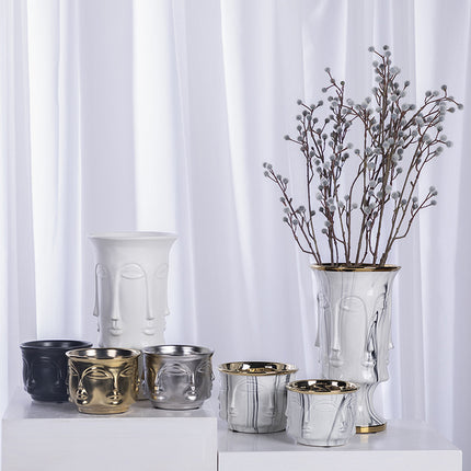 Electroplating Ceramic Vase Decorative Flower Pot With Art Face Design