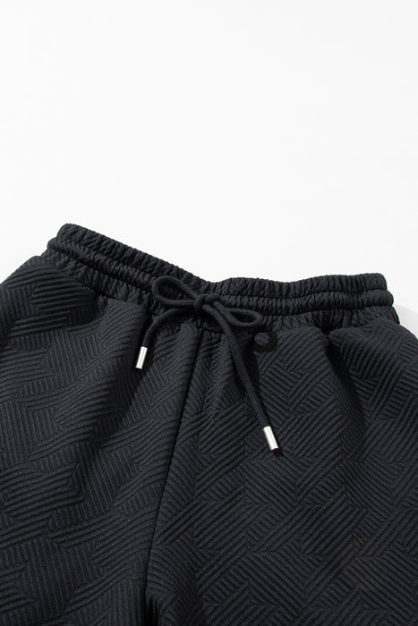 Black Textured Flutter Sleeve Top Wide Leg Pants Set