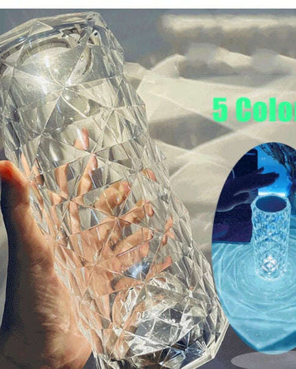 Nordic Crystal Lamp USB Table Lamps Bedroom Touch Dimming Atmosphere Diamond Night Light Rose Projector Lamp Decor