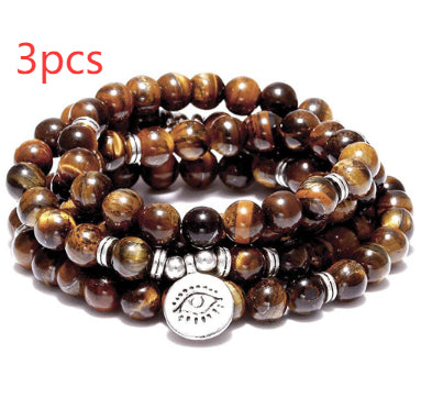 Peekaboo Studio Tiger Eye Bracelet Necklace - 108 Buddha Beads, Lotus