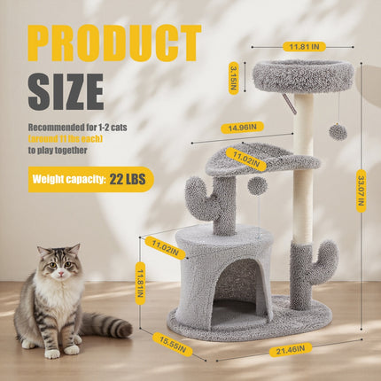 Peekaboo Studio 33" Cat Tree Tower with Scratching Post & Curved Bed