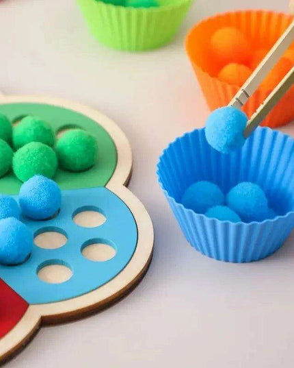 Rainbow Woodland Montessori Educational Toy - Wood & Wool Learning Board