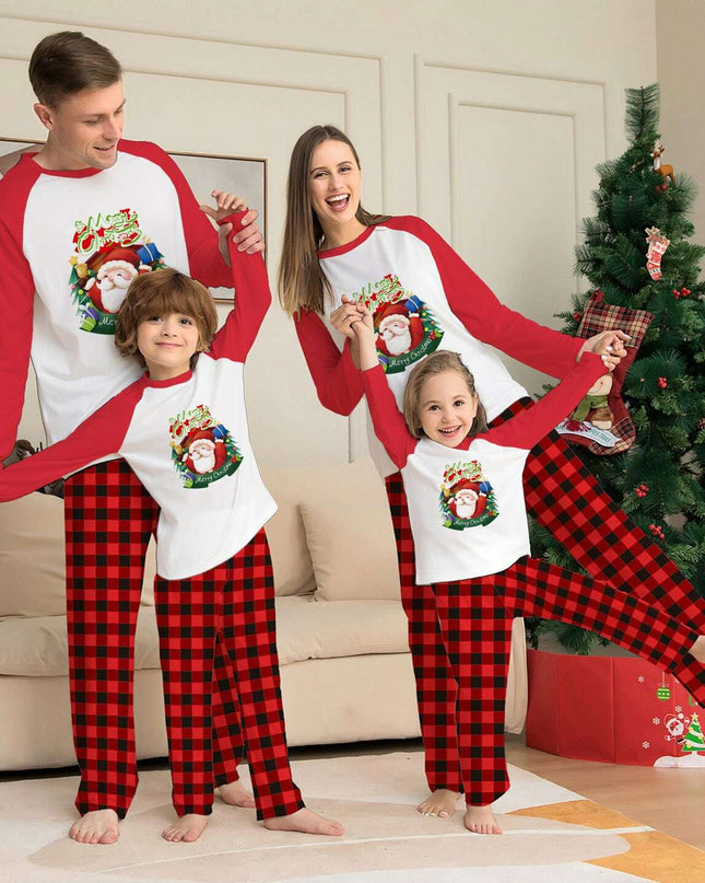 Christmas Parent-Child Clothes Set Long Sleeve T-Shirt Plaid Pants Family Matching Pajamas