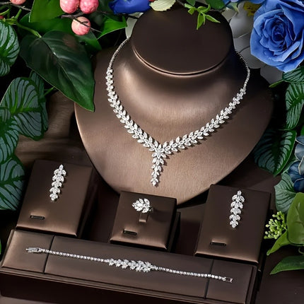 Peekaboo Studio Zircon Luxury Necklace & Earrings Set, Elegant Design