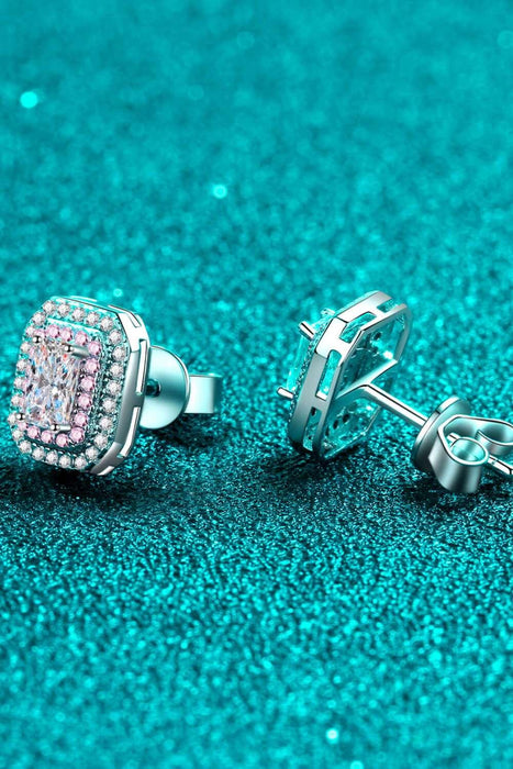 Sleek Geometric Sterling Silver Earrings with Moissanite and Zircon