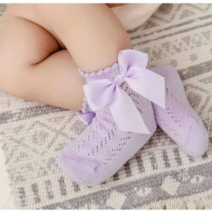 Adorable Cotton Baby Girl Socks with Stylish Bows - Breathable Short Socks
