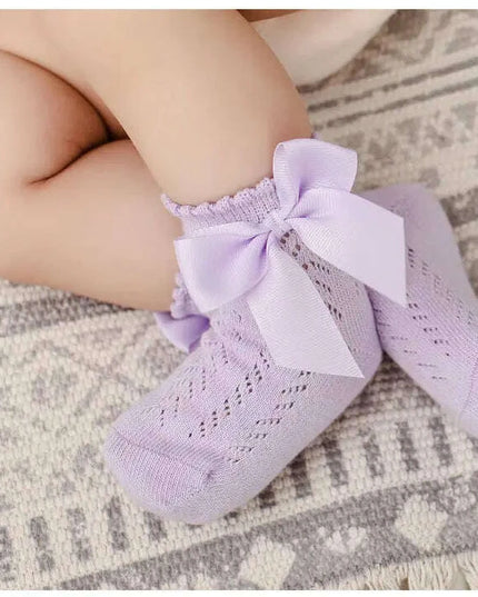 Adorable Cotton Baby Girl Socks with Stylish Bows - Breathable Short Socks