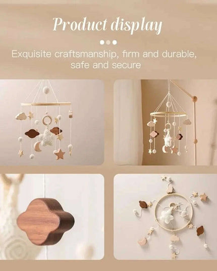Wooden Musical Baby Rattle Mobile with Crib Bell for Newborns – Infant Hanging Toy Holder for 0-24 Months
