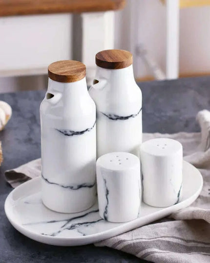 Marble Ceramic Oil and Vinegar Sauce Pot Dispenser