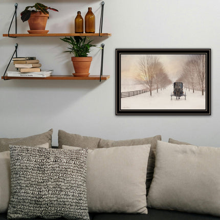 Lori Deiter Snowy Amish Lane Black Framed Wall Art - Rustic Home Decor