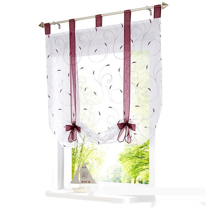 Embroidered Pastoral Adjustable Curtain Rod Ribbon Roman Window Screen