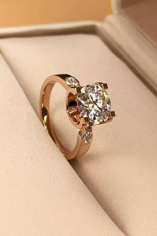 Rose Gold-Plated Moissanite Ring with Zircon Accents