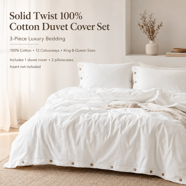 YH Decor 3-Piece 100% Cotton King Size Duvet Cover Set, Solid Twist De