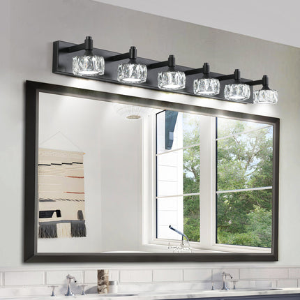 Room & Decor Modern 6-Light Matte Black LED Vanity Light with Crystal