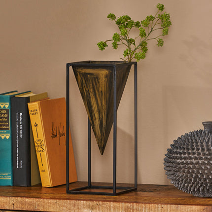 Room & Decor Antique Brass & Black Iron Decorative Vase - Elegant Desi