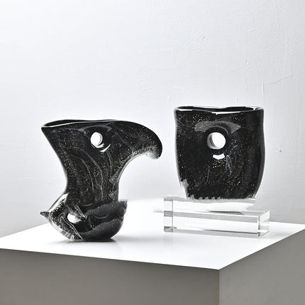 Bird Shaped Hollow Black Glass Vase Handmade Minimalist Modern Decor
