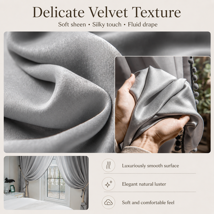 MF Household Store Velvet Thermal Insulated Room Darkening Curtain - G Curtains 1-panel-velvet-curtains-thermal-insulated-room-darkening-curtain-drapes-with-ball-home-decor-grey
