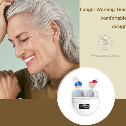 In-Ear Invisible Hearing Aid — 25hr Standby, Type-C, Pair, White | Très Elite