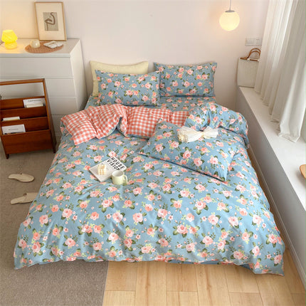 Peekaboo Studio Four-Piece Cotton Bed Sheet Set with Quilt Cover, Soft