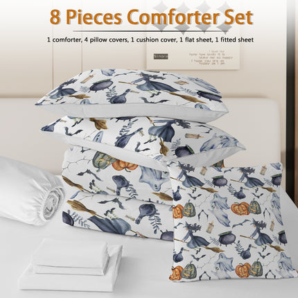 Peekaboo Studio 8-Piece Halloween Comforter Set with Witch Pattern