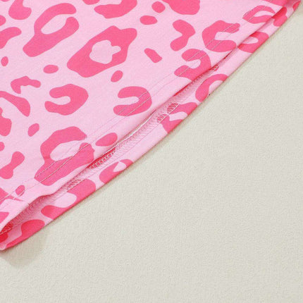 Chic Satin Pink Leopard Print Pajama Set with Bow and Shorts for Ultimate Comfort
